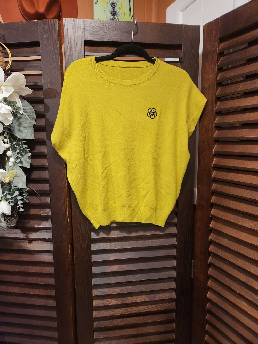 Women's Short-Sleeve Knit Top in Chartreuse